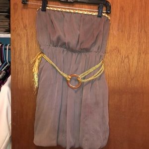 Taupe Strapless Top With Gold Belt